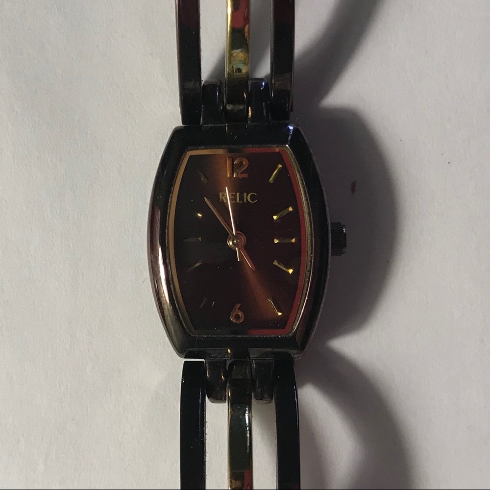 Relic Chocolate Brown & Gold Raised Band Watch